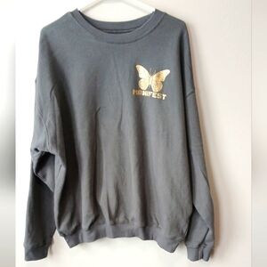 Grayson Threads Gray Sweatshirt Manifest Gold Butterfly Women's Size Large Comfy